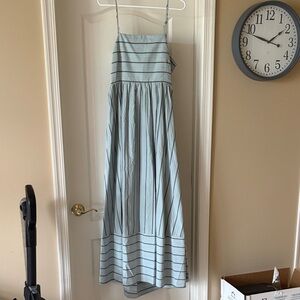 Light Blue Striped Maxi Dress with Spaghetti Straps